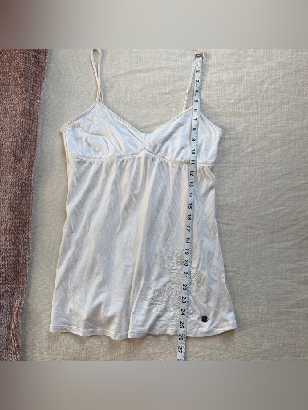 Vintage Y2K Abercrombie & Fitch Ivory Floral Babydoll Cami M Embroidered Beaded - Picture 9 of 9